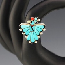 NATIVE AMERICAN ZUNI SILVER & TURQUOISE THUNDERBIRD RING BY MICHELLE PEINA