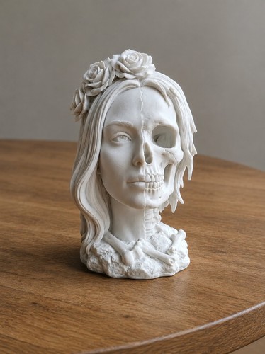Half skull woman bust - half, statue