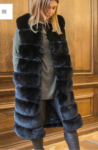 Faux fur black long gilet - faux,