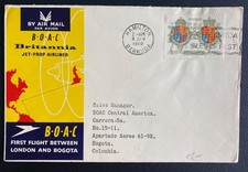 1960 Hamilton Bermuda Britannia jet Prop Airliner Cover to Bogota Colombia