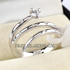 R0143 Cool Snake Ring White / Rose Gold Plated 18KGP CZ Rhinestone Size K1/2 - S