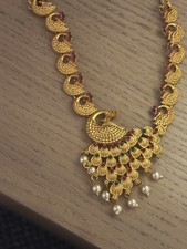 Indian Pakistani Matte Gold Plated/south Indian Necklace Earrings Jewellery Set