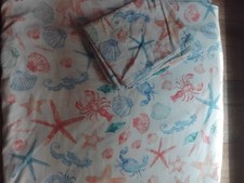 King Size Duvet Cover Set Coastal Seaside Reversible Blue Star Fish Sea Horse