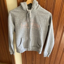 JACK WILLS LADIES GREY ZIP UP HOODIE - SIZE 10