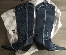 Zara Denim Cowboy Style Boots