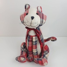 Tartan Cat Doorstop In Red Blue & Cream Tartan 12" Tall Door Stop