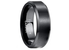 Nuncad Men’s 8mm Wedding Ring Size U Black Tungsten Carbide Beveled Edges