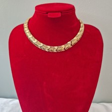 Vintage Monet Gold Tone Thick Chevron Choker Necklace Costume Jewellery