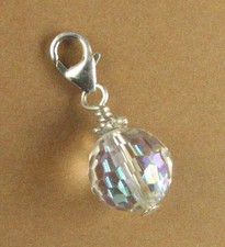 Crystal rainbow disco ball clip-on charm.  W/Swarovski Elements. Silver 925.