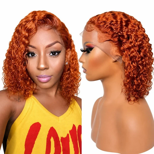Ginger curly bob wig human - bob,