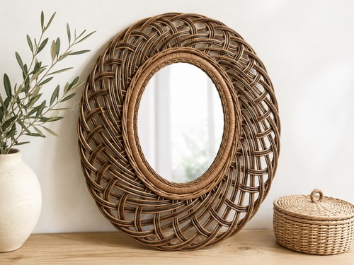Vintage french wicker mirror - wicker, ~