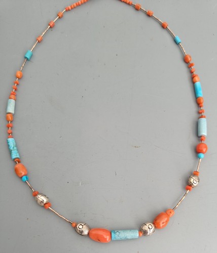 Vintage fine coral silver - , bead
