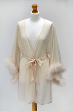 White Short Sheer Feather Robe: womens fluffy marabou feather dressing gown