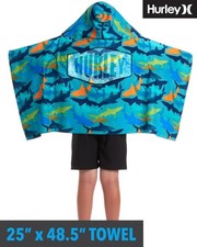 Hurley Kids Hooded Beach Towel Poncho Shark Blue Age 3-6 Pool Surf Bathrobe