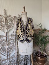 Vintage black velvet elephant sequinned embroidered waistcoat S M