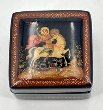 Small RUSSIAN LACQUER BOX St George & The Dragon Signed