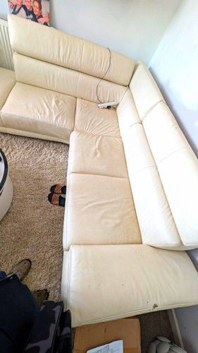 Cream leather corner sofa with - cream,
