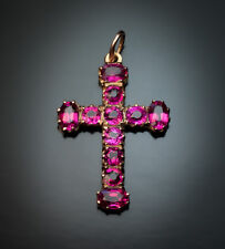 2ct Simulated Pink Ruby Royal Holy Cross Pendant 14k Yellow Gold Plated NO CHAIN
