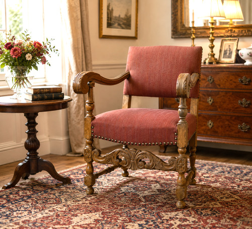 French carved oak armchair - french,