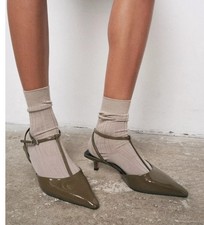 Zara Khaki Green Kitten Heels Size Uk 6