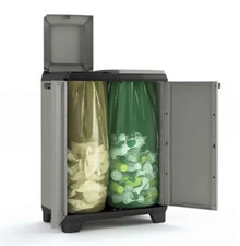 Keter Waste Recycling Bin Cabinet Planet Grey Black Indoor Outdoor SLIGHT DAMAGE