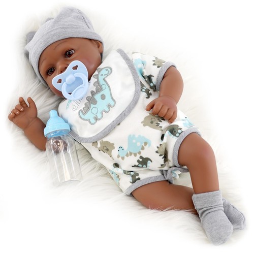 Black baby doll toy - black,
