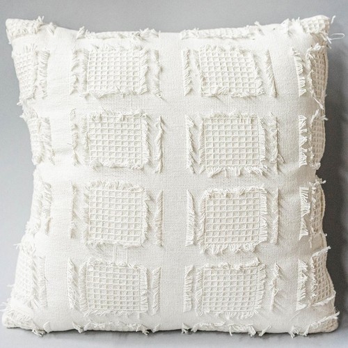 White with square waffle print - white,