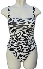 M&S Black White Swimsuit Swimming Costume Non Wired Magic Shaping Size 10 14 18