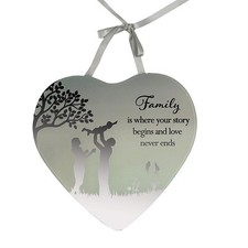 Reflections Mirror Glass Hanging Heart Plaque Gift – Family