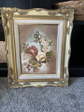 Vtg Hand Painted Floral oil On