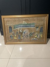 Vintage Indian Painting Mughal Procession, Framed Rajasthani Art 95cm X 60cm