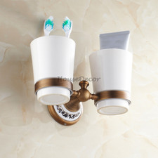 Antique Bathroom Accessory Ceramic Cup Tumbler Wall Mount Toothbrush Holder Kit