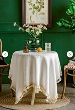 Round Table Cover Cloth Washable Cotton Linen Tablecloth Dinning With Tassel