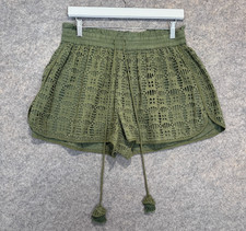 Ollari Cutwork Shorts Womens Large Crochet Embroidered Olive Green Anthropologie