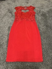 Ladies Red Lace Detail Lipsy Bodycon Dress | Size 8