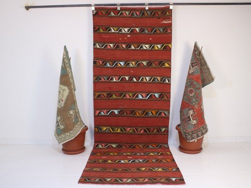 3x9 handmade red kilim runner - kilim,