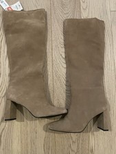 BRAND NEW ZARA BEIGE suede Knee High Boots Size 7/EU40