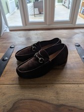 Gucci Loafers Shoes Suede Brown Silver Horsebit Buckle Mens UK 7 US 8 EU 41