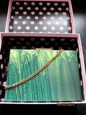Unusual Green Pearlised  Acrylic Plastic Clutch Bag 7 x 5" w gold chain strap  4