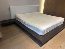 Wooden Platform Bed with nightstands white headboard  Super King Dark Ash Wood  