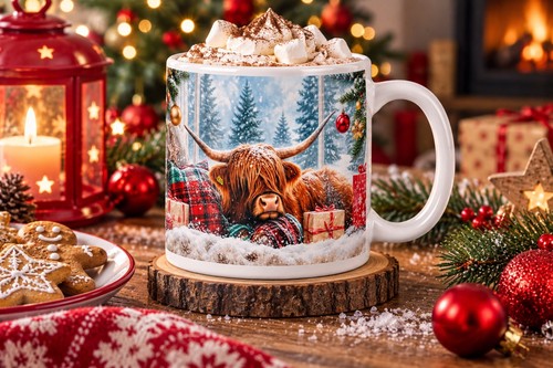 Festive highland cow 11oz - cow,
