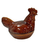 Price Kensington Ceramic Chicken Hen Egg Holder Storage Basket Vintage Brown 