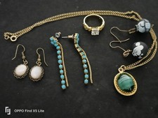 Job Lot Gold Tone Costume jewellery FADI Gold plated ring sz N earrings necklace