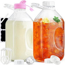 2 Pack 1/2 Gallon Glass Milk Bottles with Airtight Screw Lid & Handle & Spout -