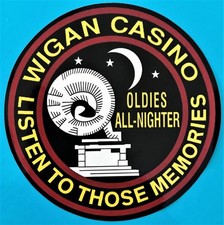 NORTHERN SOUL VINYL STICKER - WIGAN CASINO - LISTEN TO THOSE MEMORIES -100MM DIA