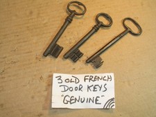 3 X GENUINE OLD ANTIQUE / VINTAGE FRENCH DOOR KEYS OLD CHURCH