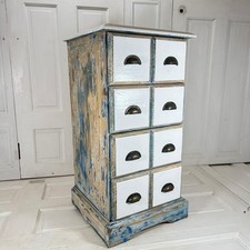 Apothecary Style Blue White 8 Drawer Tallboy Rustic Shabby Chic Cabinet