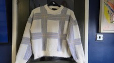 Newlook White & Blue Check Soft Fluffy Double Knit Jumper Size M 12-14 BNWOT
