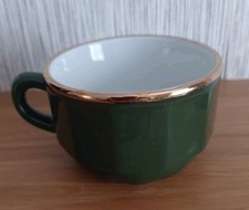 Vintage 80`s Apilco Coffee Tea Cup Green  Gold Rim Bistro ware