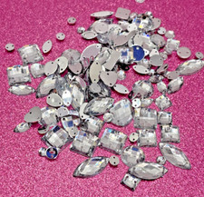 100 x Mixed Shape Clear Sew on hole Diamante Gems Rhinestone 4-20mm